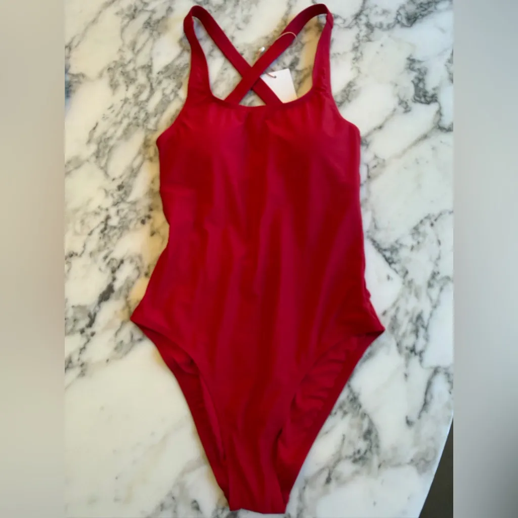 NWT Quince Italian Cross-Back One-Piece Swimsuit – Red, Size S - Image 7
