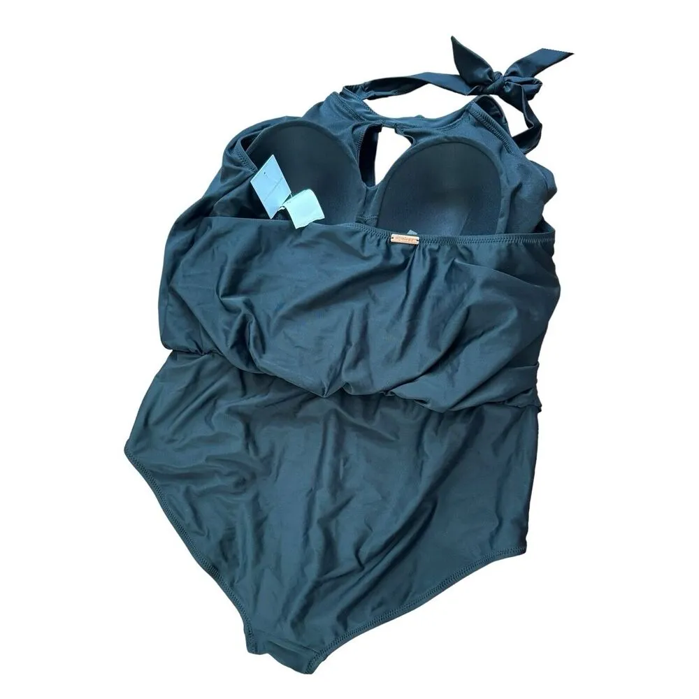 NWT Raisins Curve Casablanca One Piece Blouson High Neck Halter Top Swimsuit 20w - Image 4