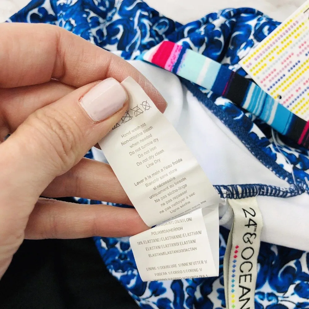 24th & Ocean Blue Viva La Frida Printed Tankini Swimsuit M/L Hipster Black Tie Size M - Image 7