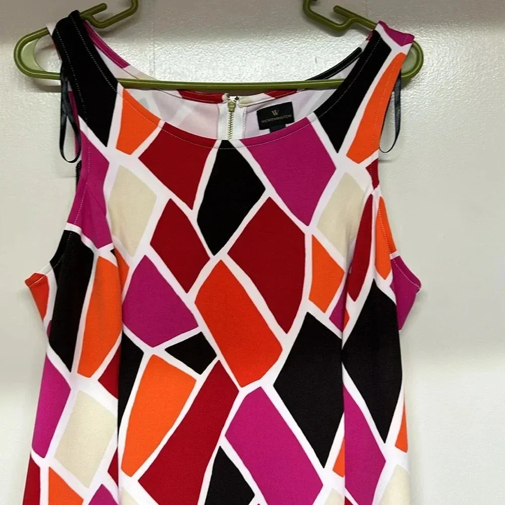 Worthington Fit & Flare Dress Vibrant Color Block Animal Giraffe Print Size 14 - Image 2