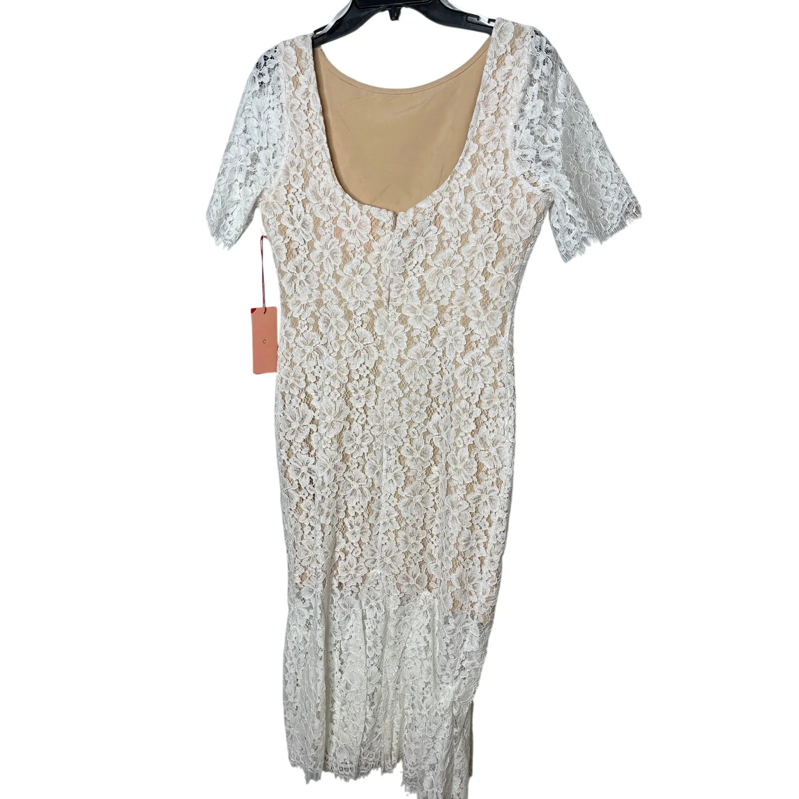 Vow'd NEW Size Medium White Lace Open Back Tulip Hem Midi Dress Wedding Bride - Image 2