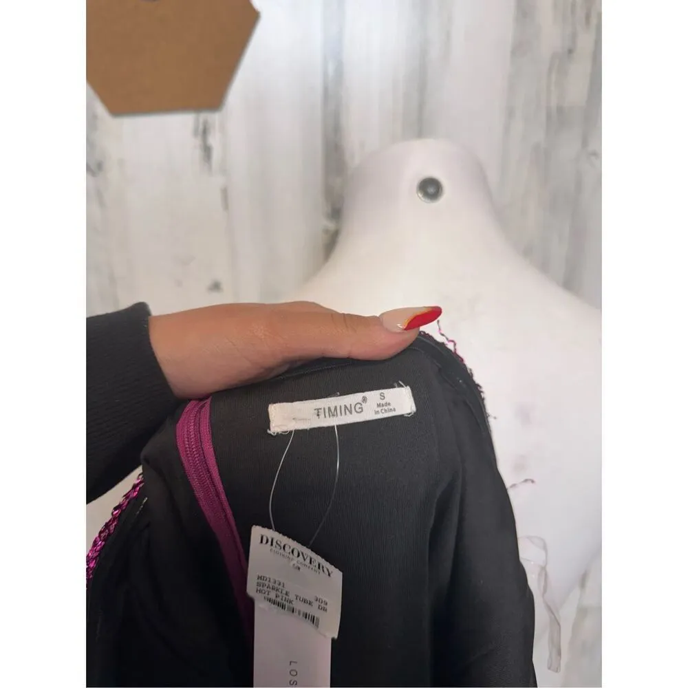 Timing Strapless Sparkly Fuchsia Mini Dress Size Small Party Club Dress - Image 6