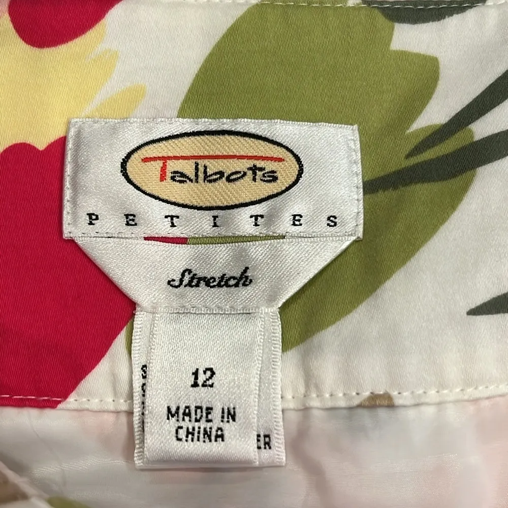 Talbots stretch cotton pleated print skirt with button front lined 12P - Image 7