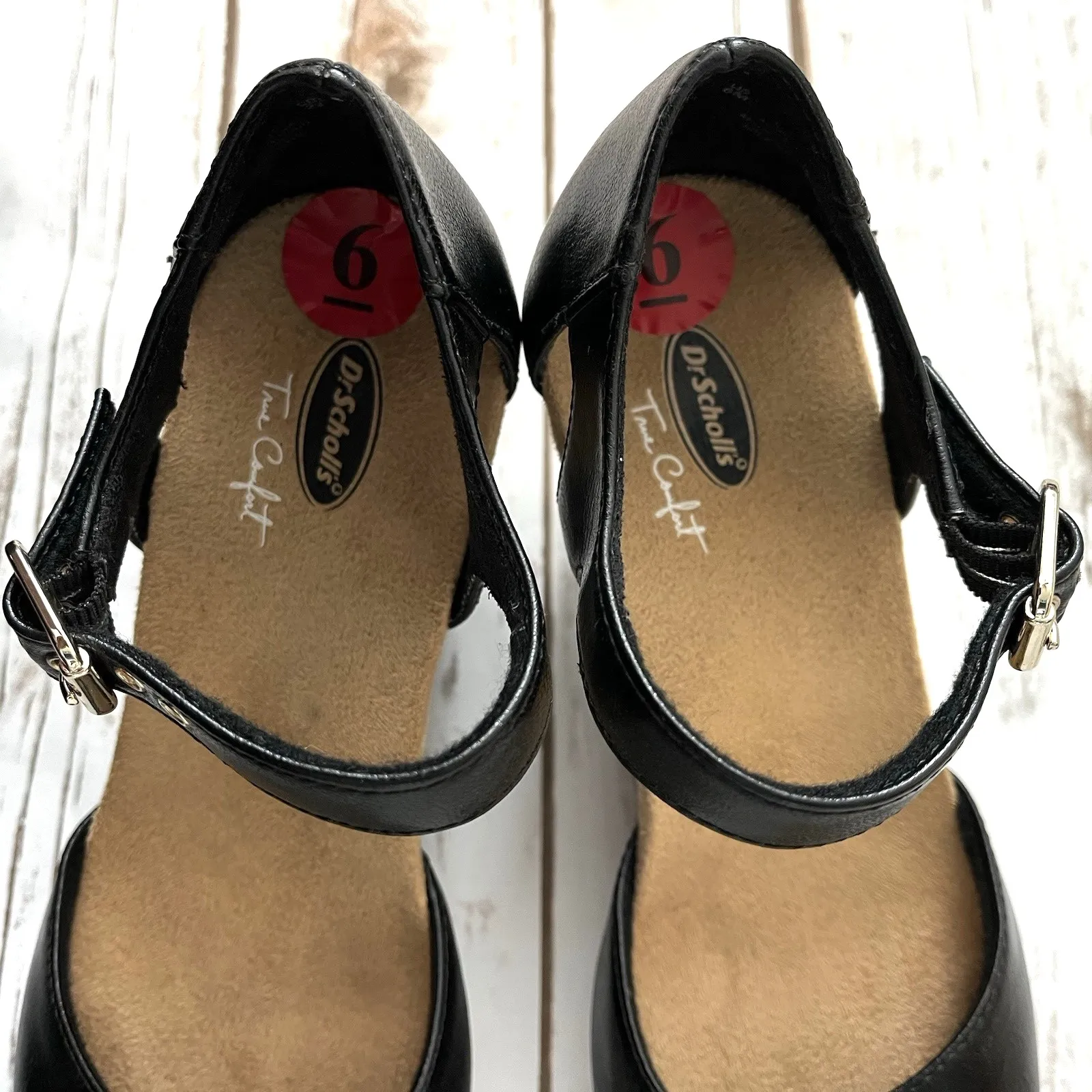 Dr Scholl's Wedge Heel Sandal Women US 6 EU 36 Black Faux Leather Ankle Strap - Image 4