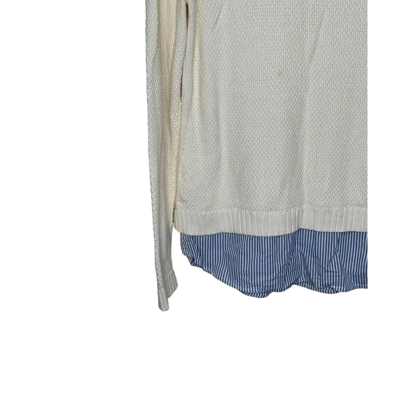 Talbots Women's Sweatshirt Crewneck‎ Ribbed Knit Striped Faux Layer Ivory Large - Image 9