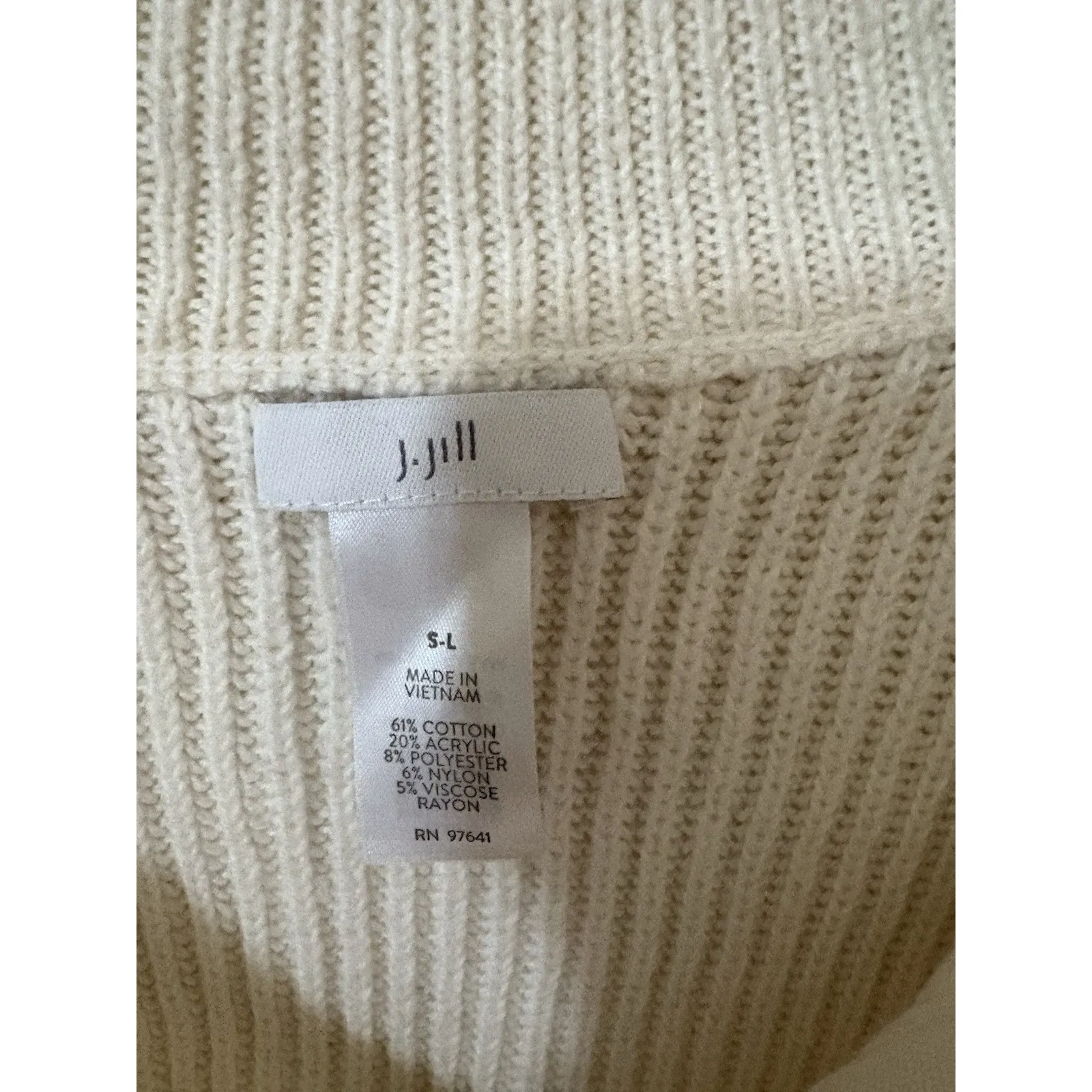 J Jill Cape Poncho Sweater 1/4 Zip Ribbed Knit Cream Neutral One Size S - Image 5