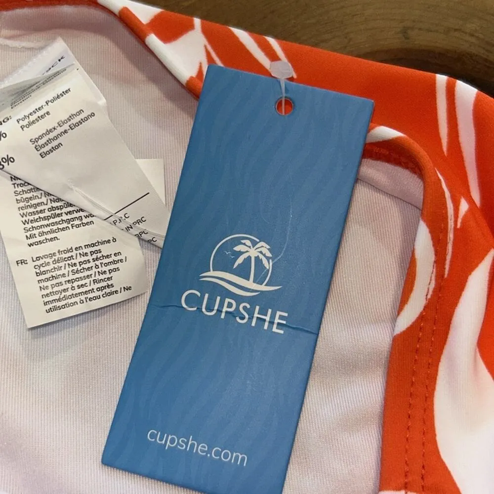 Woman’s Cupshe Palm and Leaf Orange and White Bikini Bottoms Size Medium - Image 7