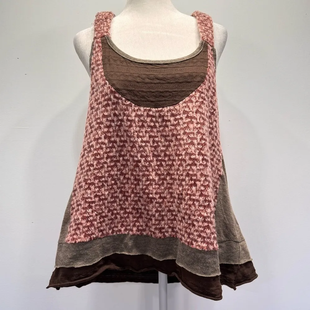 Brown & Pink Mixed Knit Racer Back Tank Top Funky People Boho Cottagecore XL - Image 2