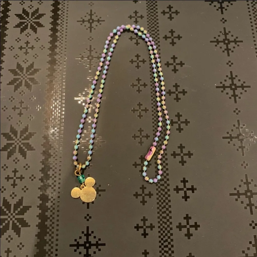 Vintage 90’s Tie Dye Ball Chain Mickey Necklace Gold Purple Rainbow - Image 8