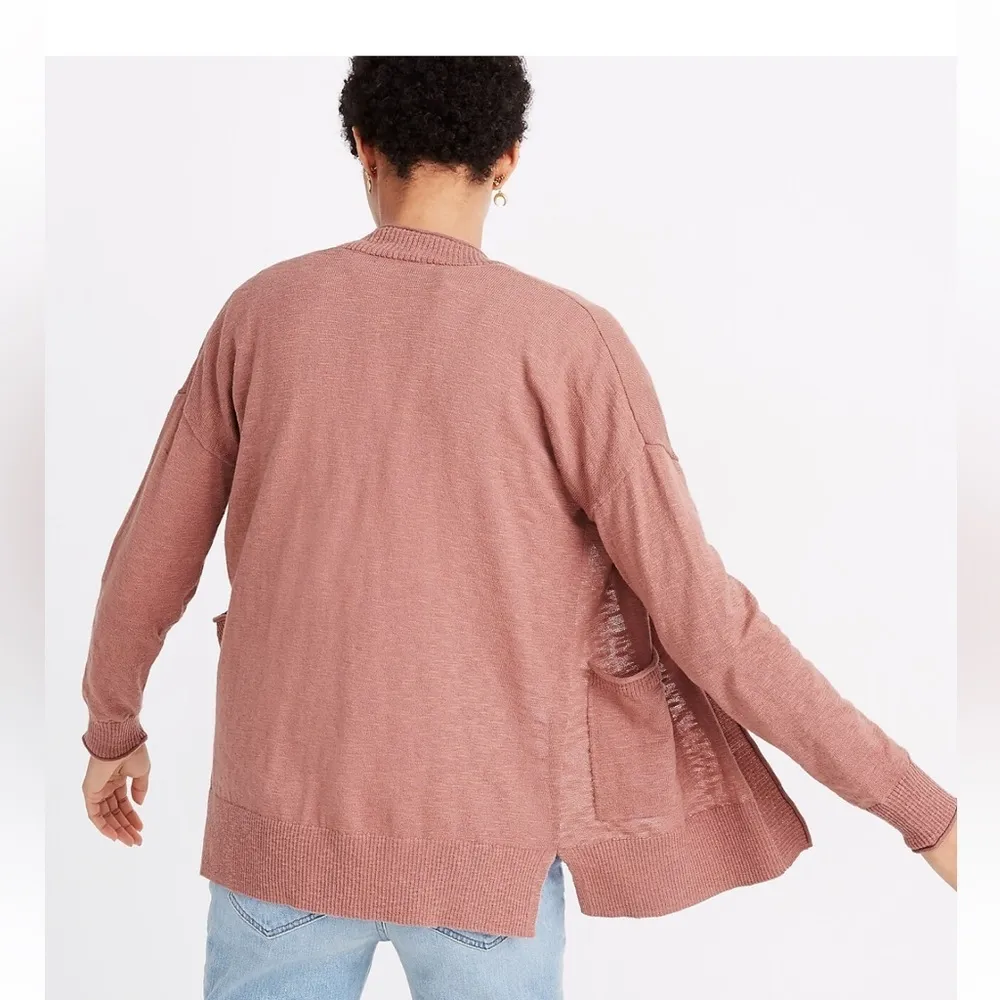Madewell Bradley Cotton Blend Open Front Cardigan Sweater Dusty Rose Color - Image 4