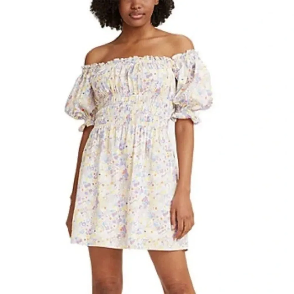 Levi's Puff Short Sleeve Smocked Floral Dress‎ Womens Size Large - Image 3