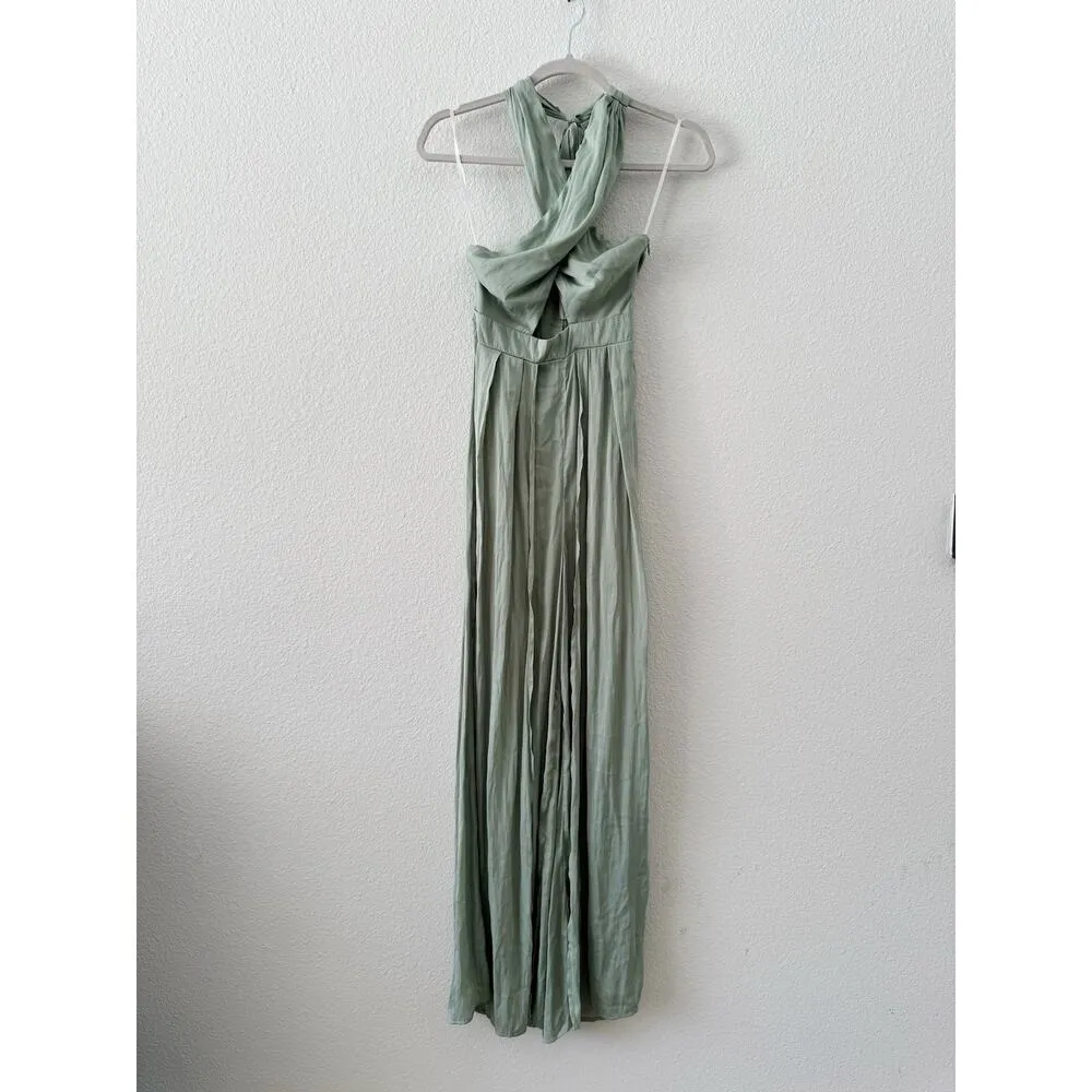 NWT Hello Molly Reborn Sage Green Keyhole Halter Slit Maxi Jumpsuit Dress Size 2 - Image 2