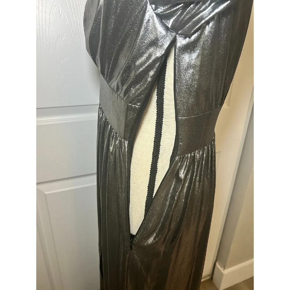 NWT Gianni Bini‎ Zella Metallic Lame Long Sleeve Maxi Dress Deep V Back Size 4 - Image 4