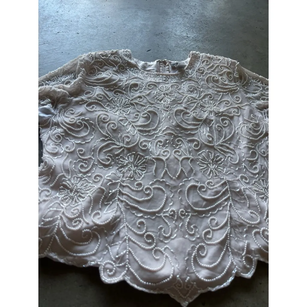 Vintage Draper’s & Damon’s Beaded Sparkly Women’s Top Sz 20 Pink Cream - Image 13