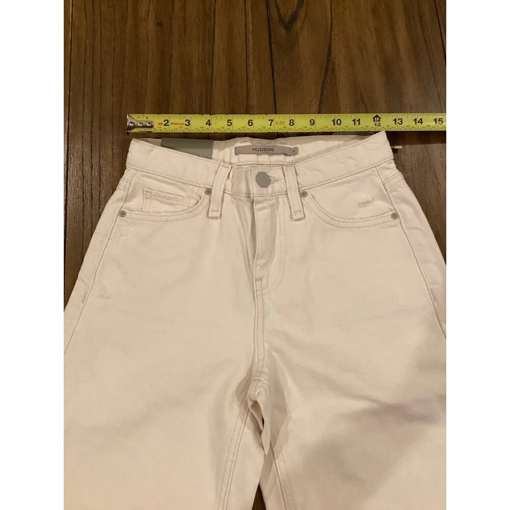 Hudson Freya Low Rise Skater Shorts White Denim Bermuda Wide Leg Raw Hem Size 23 - Image 5