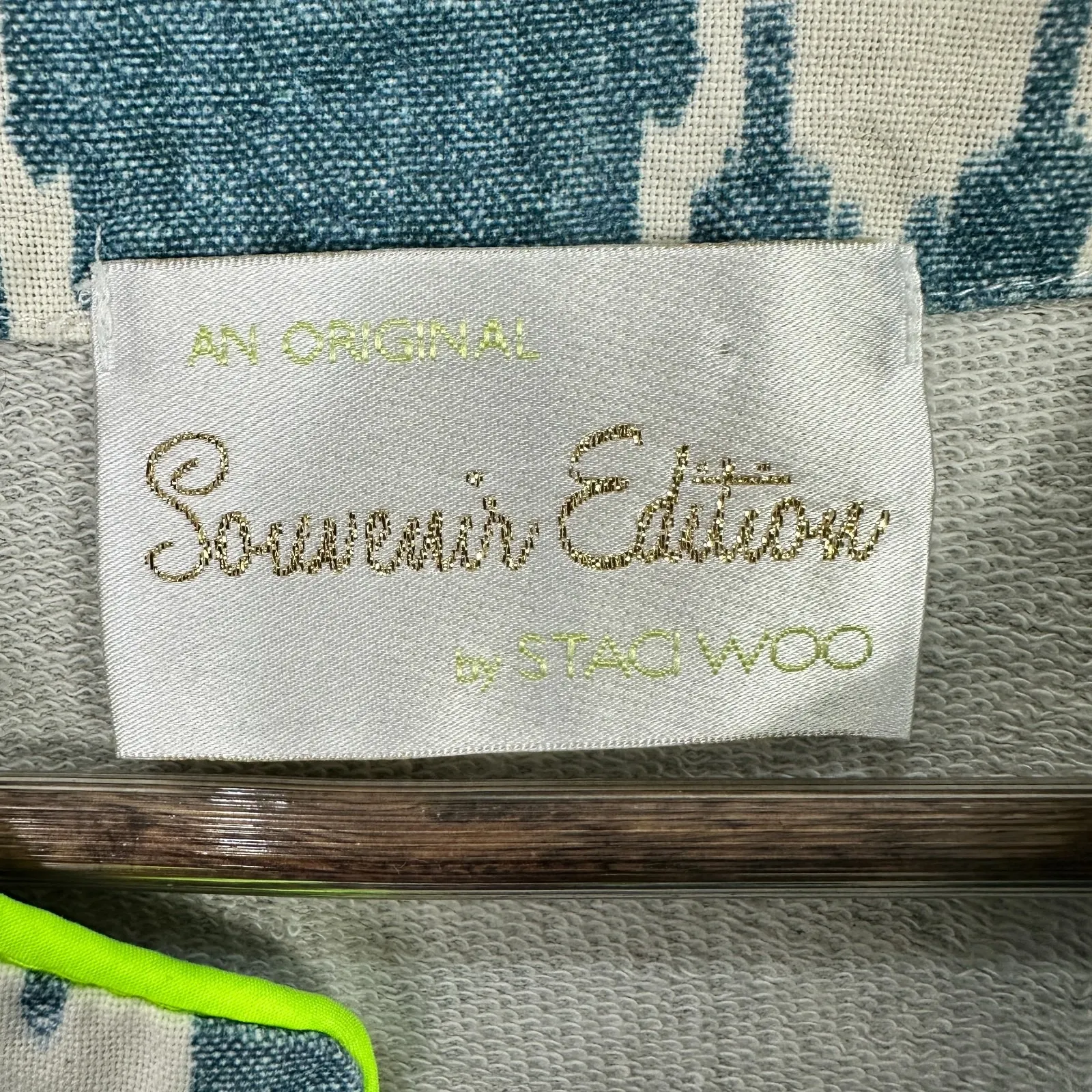 Souvenir Edition Staci Woo Ikat Jacket Small Gray Open Front Boho Artsy Y2K - Image 2