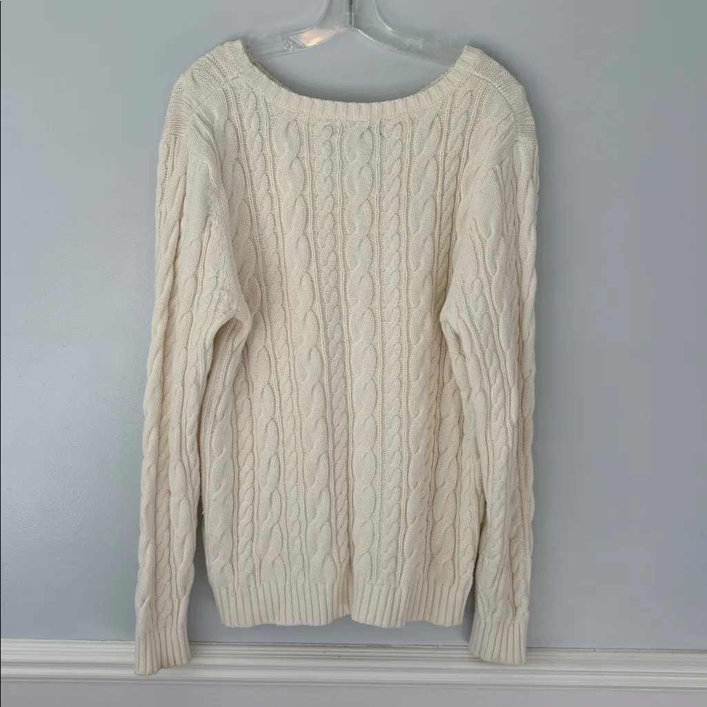 Lands' End Ivory Cable Knit Drifter Sweater Size Large Tall Fisherman Nautical White - Image 5