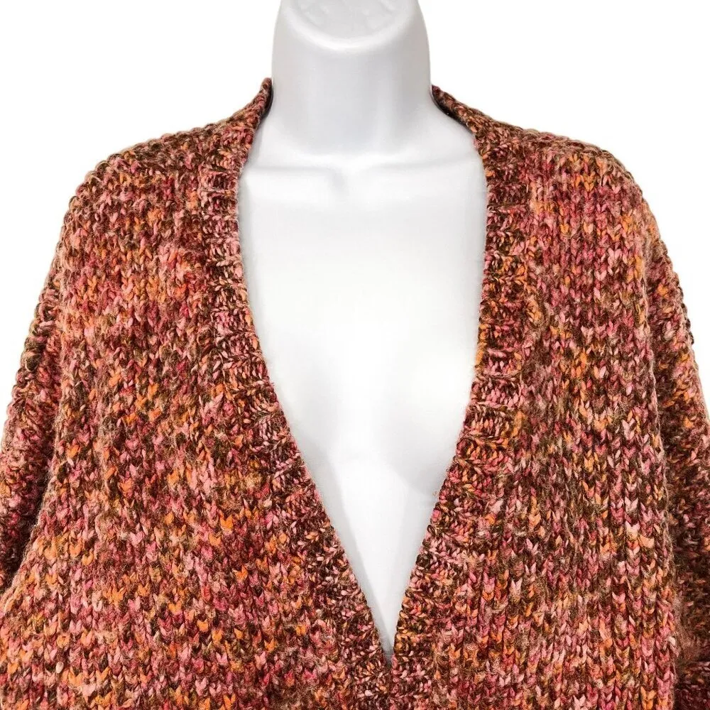 Maison Jules Wool Knit Cardigan Sweater Top Chunky Open Front Orange Pink - Image 3