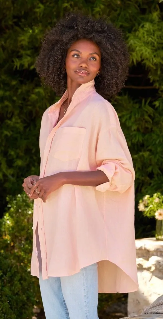 Frank & Eileen Mackenzie Peach Oversize Button Up Shirt Washed Linen One Size OS - Image 1