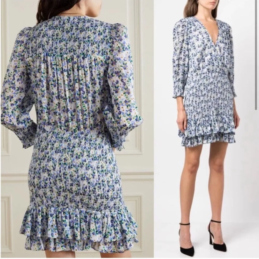 NWT Veronica Beard Darrah Smocked Floral V-Neck Dress with Ruffle Hem Sz 10 - Image 4