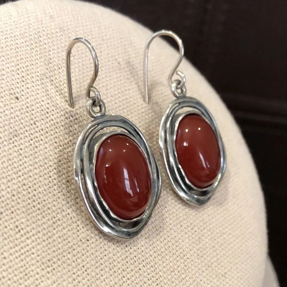 SHABLOOL DIDAE Carnelian Cabochon Nested In Sterling Silver Drop Earrings - Image 2