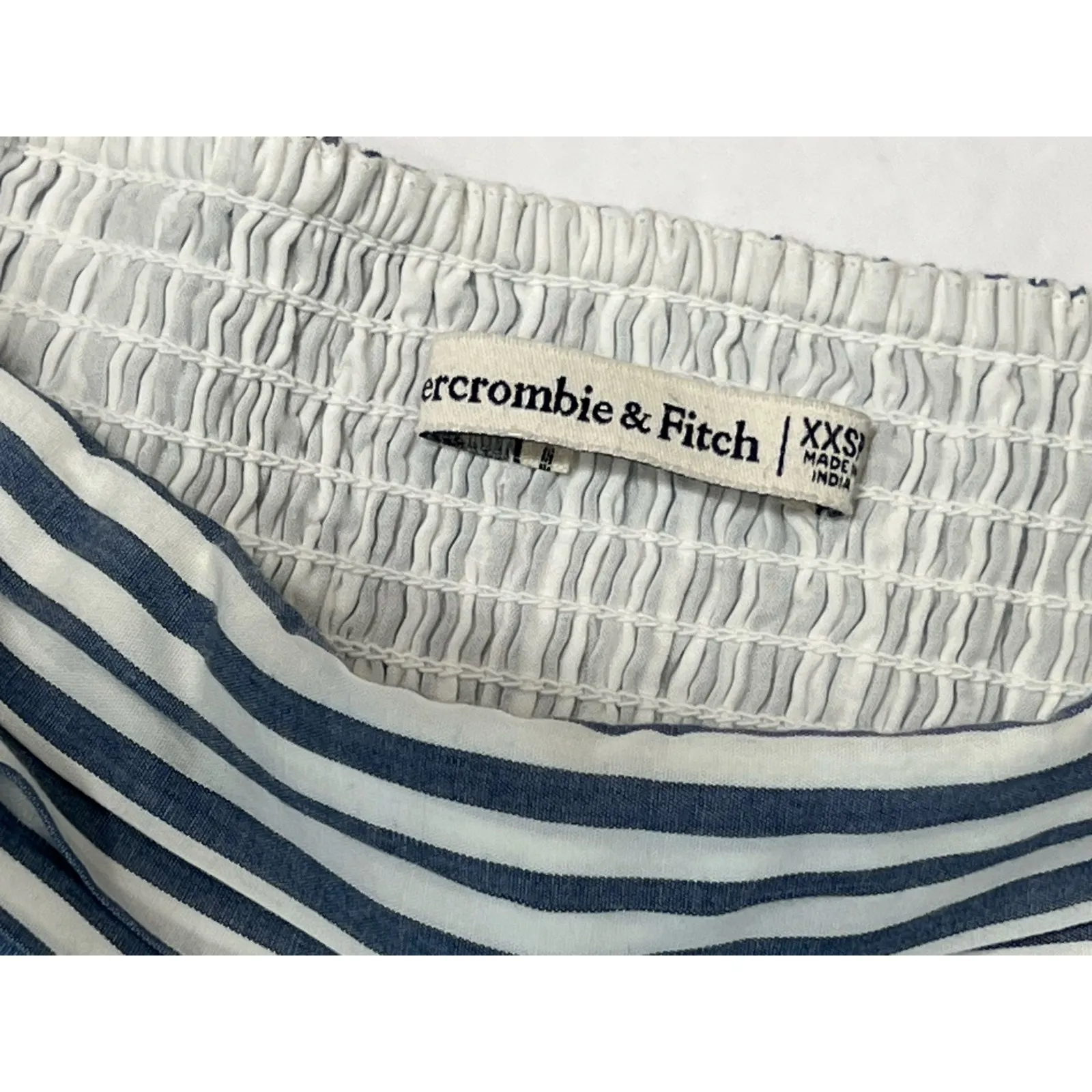 Abercrombie & Fitch White Blue Striped Smocked Romper Top XXS Cottagecore Preppy - Image 2