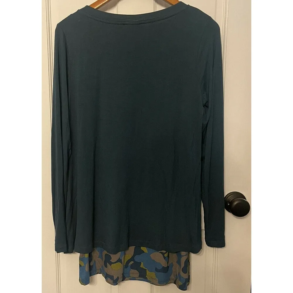 Women's LOGO Lori Goldstein Top Camo Print Layered Size Small Long Sleeve EUC - Image 2