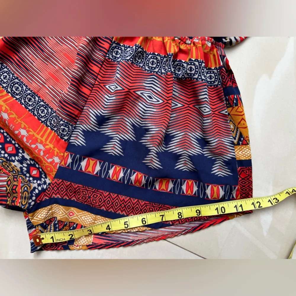 On Twelfth Floral Romper Size S Sleeveless Multicolor Shorts Shelf Open Back. Orange - Image 9