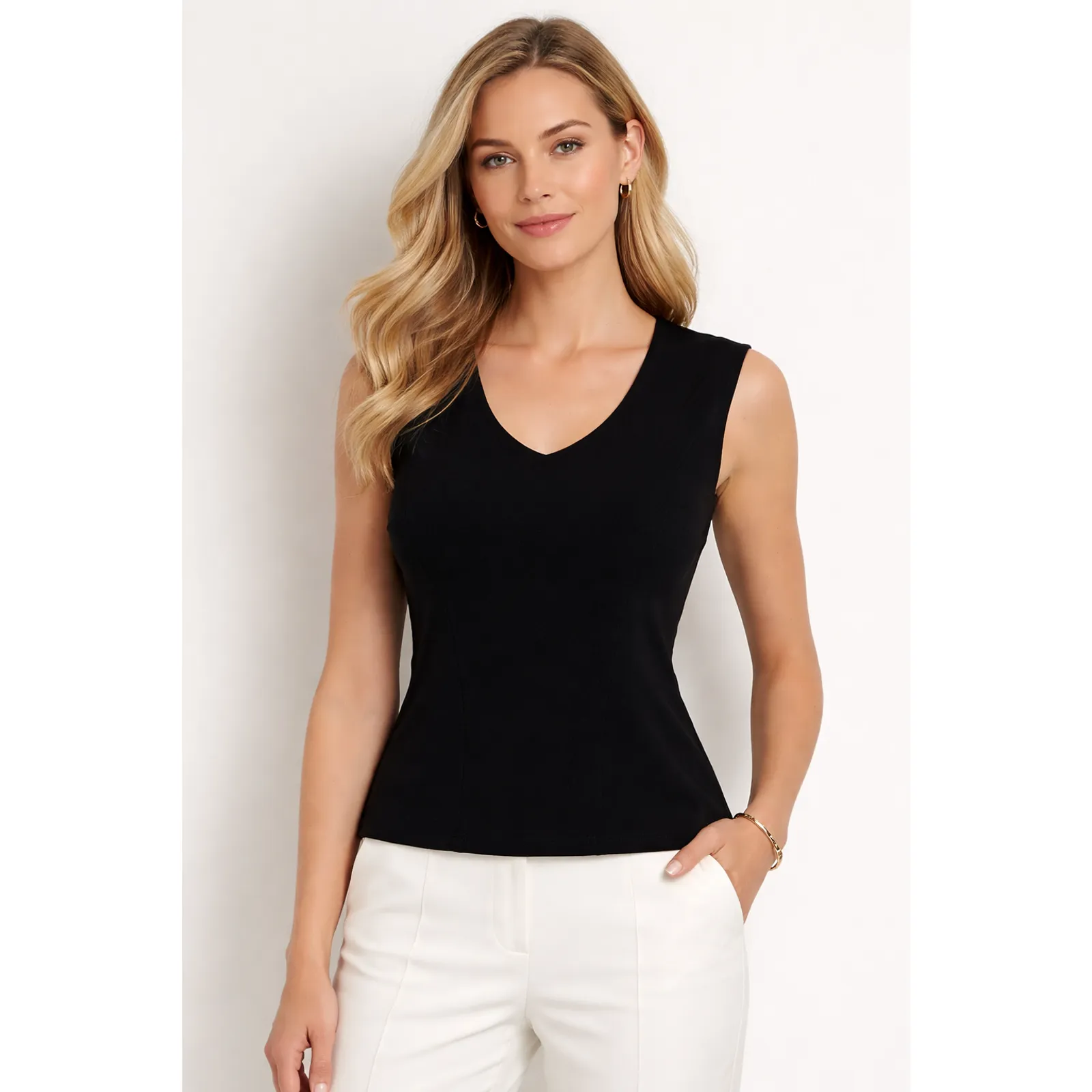 Vintage Carlisle Knit Tank Top Size XL Black V Neck Sleeveless Shell Work Office - Image 8