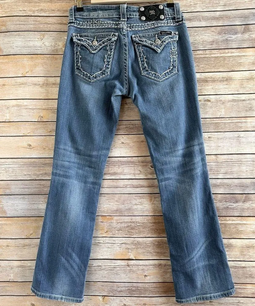 Miss Me Easy Boot Style Distressed Embellished Low Rise Jeans Size 27 - Image 2