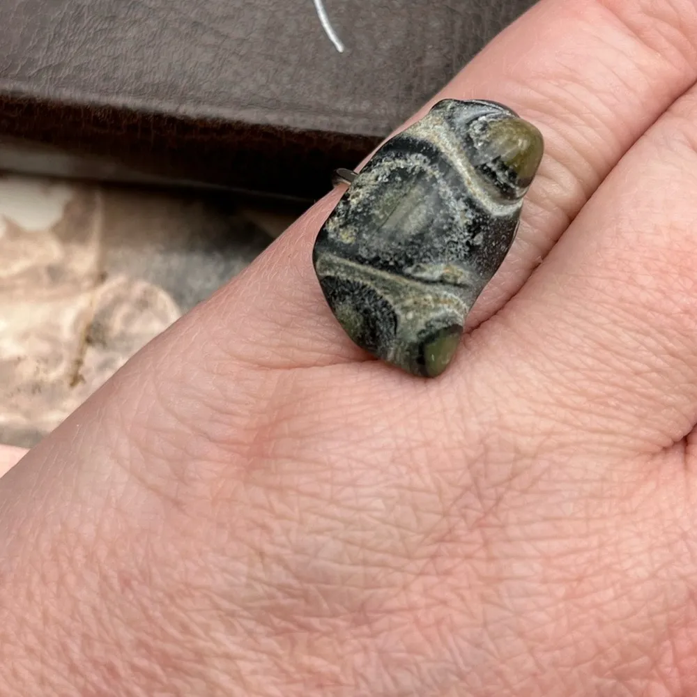 Unique HandCrafted Tumbled Green Moss Agate Bumpy Spot Swirled Oregon Coast Ring - Image 2