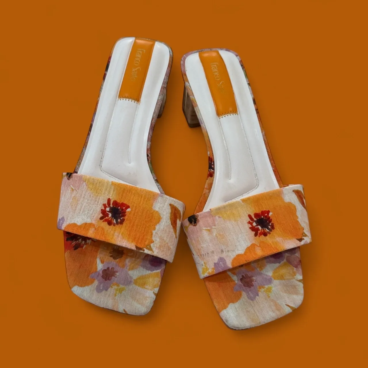 Franco Sarto Floral Block Heel Slide Sandals Orange Multicolor Size 10M - Image 3