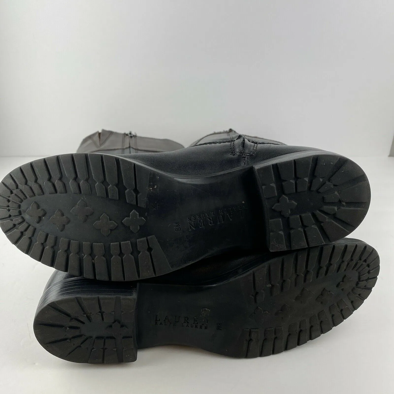 Ralph Lauren Sulita Harness Riding Boots 8 Black Brown Leather Knee High Zip - Image 8