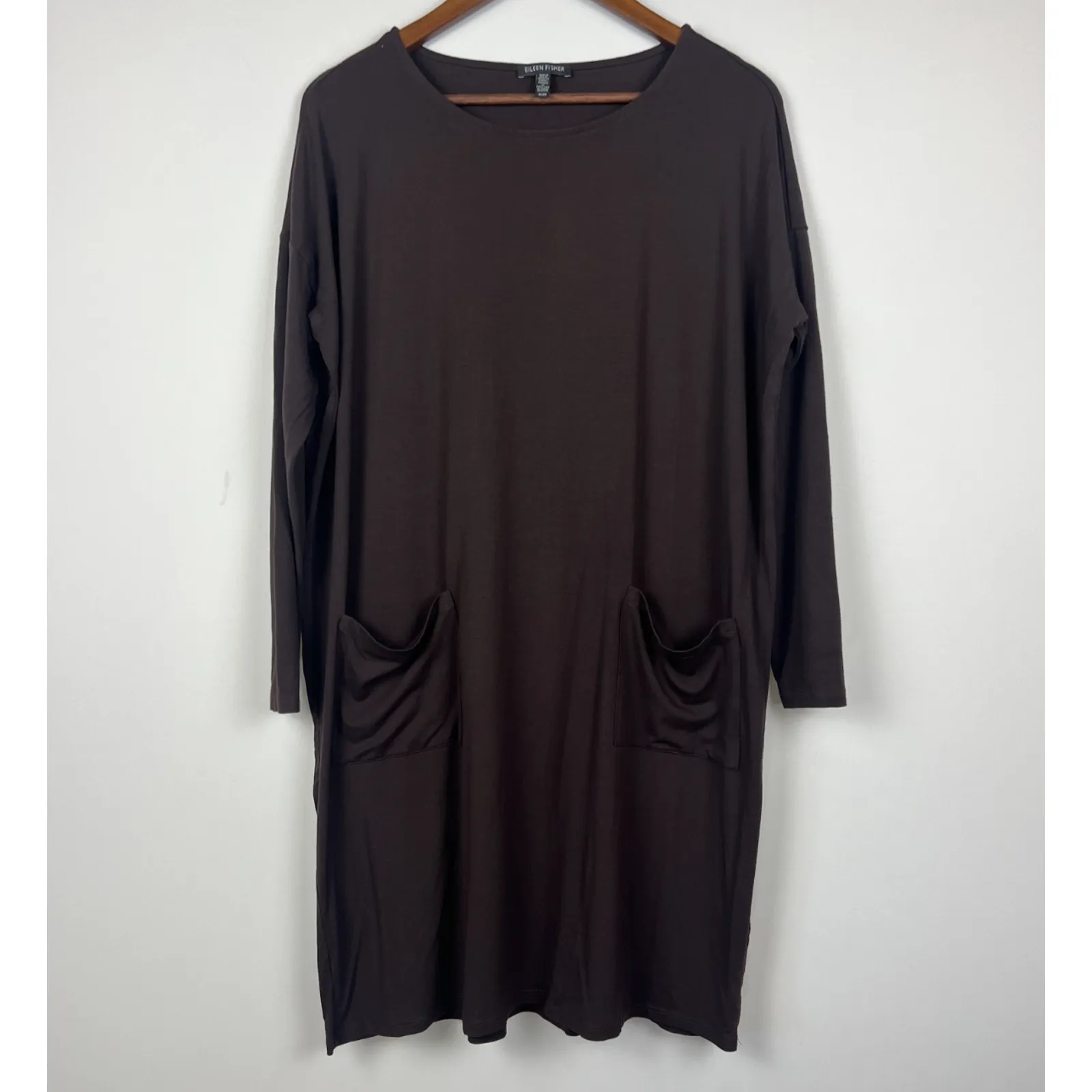 Eileen Fisher Brown Long Sleeve Tunic- Shirt M Minimalist Knee Length - Image 3