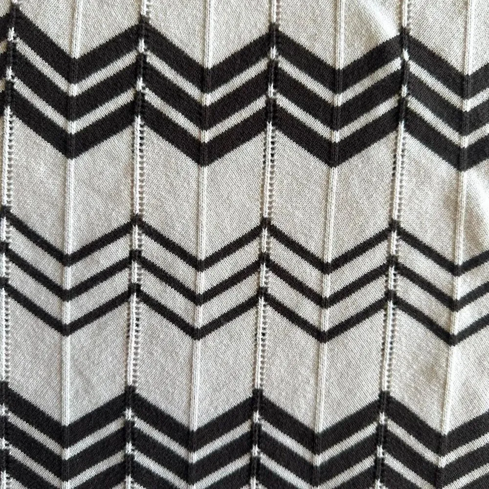 Ann Taylor White & Brown Chevron Square Neck Short Sleeve Sweater Sz PL Twee - Image 3