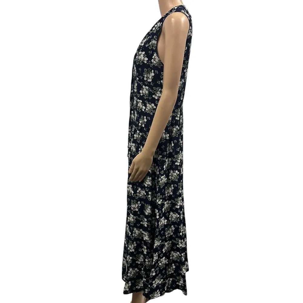 Vintage London Fog Button Up V Neck Sleeveless Floral Print Maxi Dress Womens 10 - Image 4