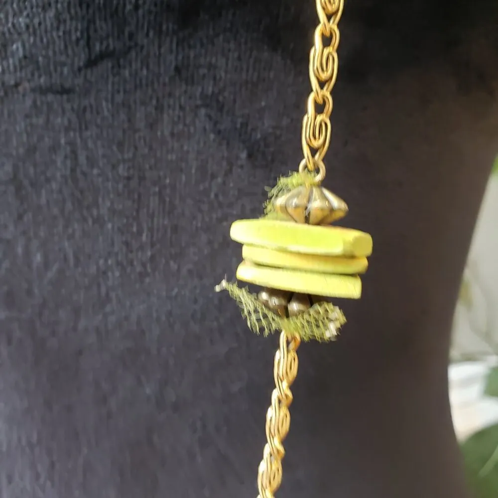 Womens Gold Tone Yellow Sapphires Paper Clip Chain Station Necklace with Lobster - Image 3