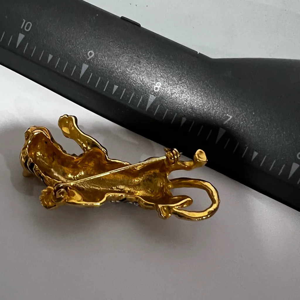 Vintage Gold & Black Crystal Tiger Brooch - Image 4