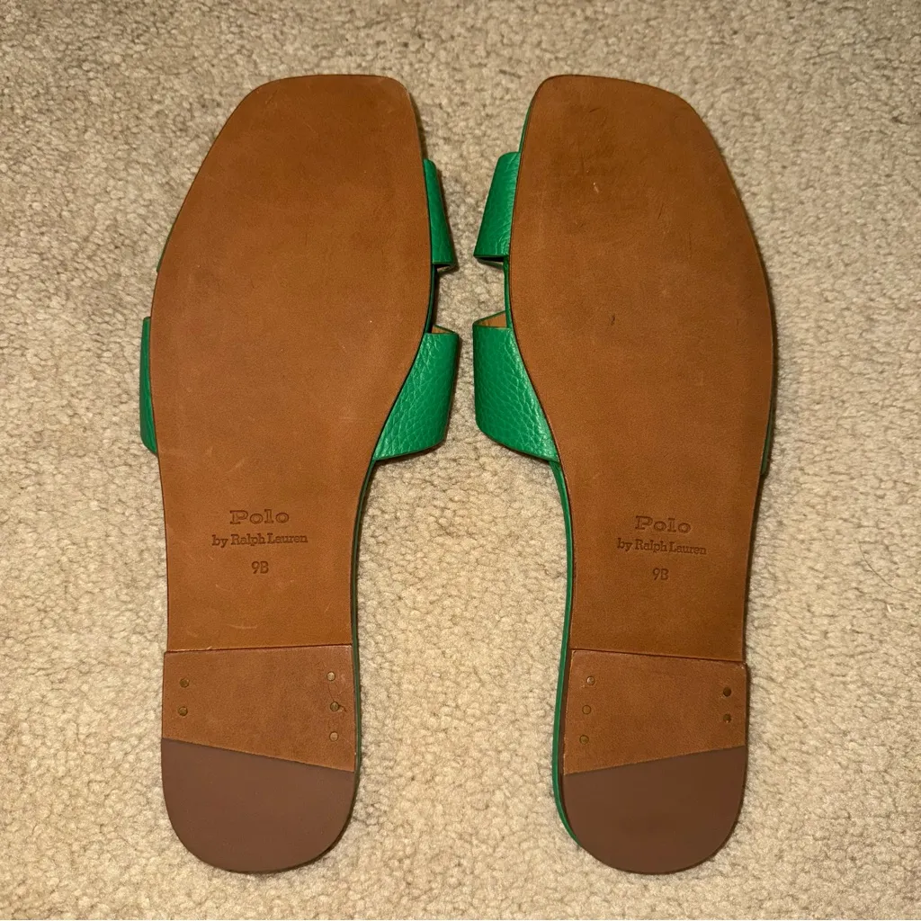 NWOT Polo Ralph Lauren Green Leather Slide Sandals Size 9 - Image 6