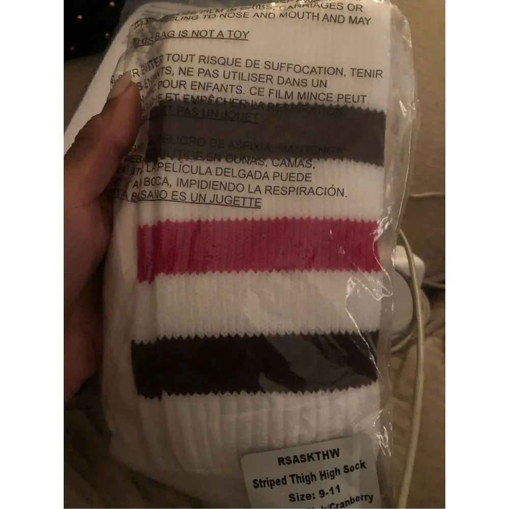 American Apparel New 2000s Cran & Pink Stripe Vintage Deadstock Thigh High socks - Image 2