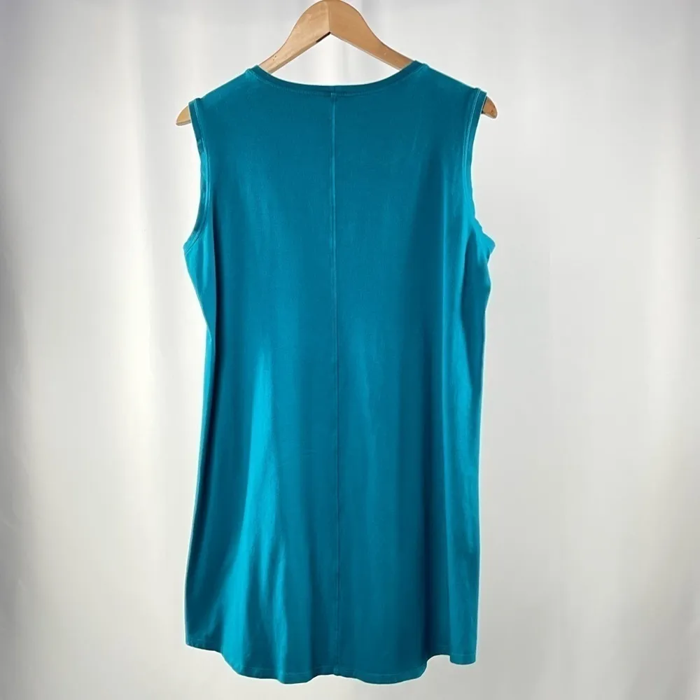 Eileen Fisher Cotton‎ Stretch Jersey Scoop Neck Dress in Jasper Blue Size Medium - Image 5