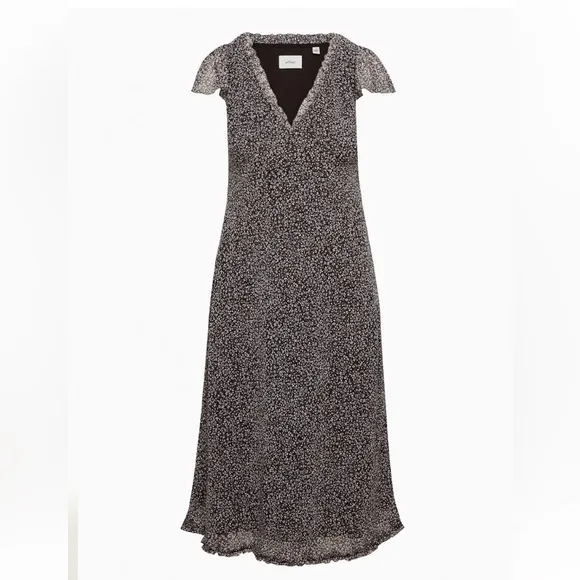 Wilfred Camelot Dress Navy White Floral Midi Cap Sleeve Medium Chiffon - Image 15