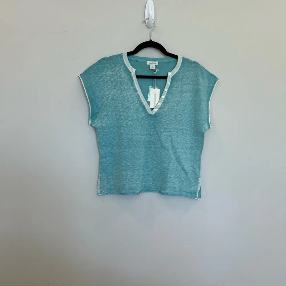 Women’s Sundance Laurette Sweater Tee, Aqua, Petite Medium - Image 2