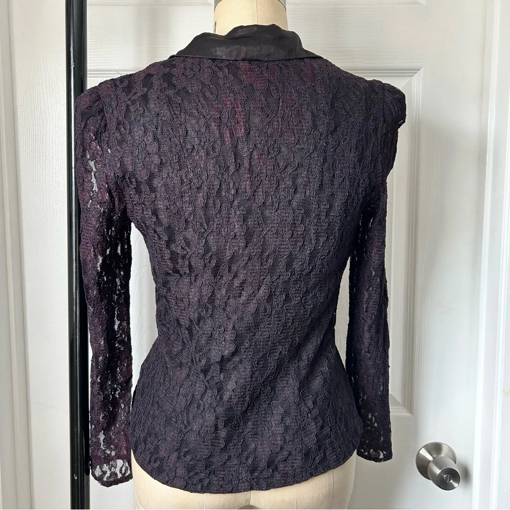 Patra Black Lace Blazer with Floral Pattern Size M - Image 4