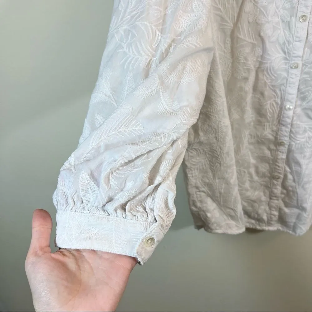 ✨ J. McLaughlin Floral Embroidered Cotton/Silk Blend Top Button Up Large White - Image 5