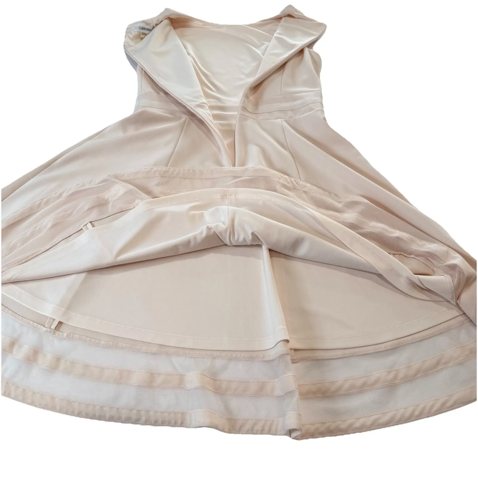 Calvin Klein‎ Blush Pink Mesh Illusion Hem Fit Flare Stretch Sleeveless Dress 8 - Image 8