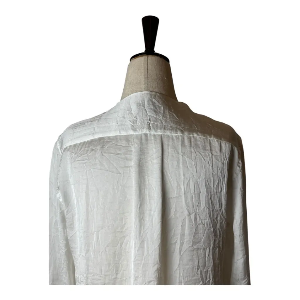 Boss Hugo Boss Shirt‎ Women XL White Crinkled Satin Button Front Blouse Luxury - Image 4