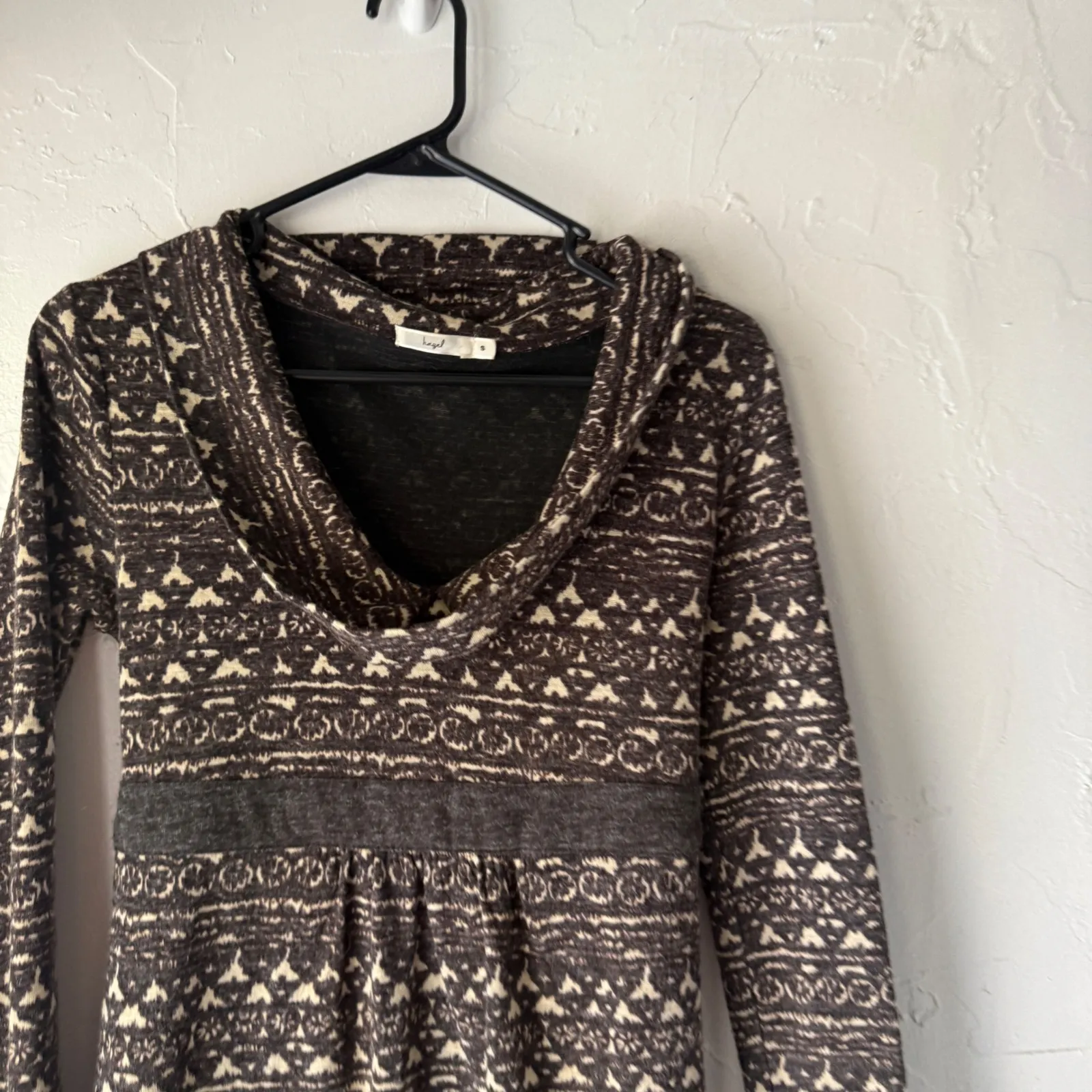 Hazel Brown Patterned Long Sleeve Cowl Neck Knit Dress‎ Fair Isle Print Small S - Image 3