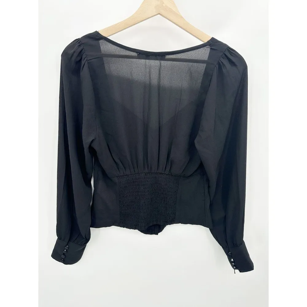 Abercrombie & Fitch Black Longsleeve Sweetheart Button Through Top Women Size S - Image 2