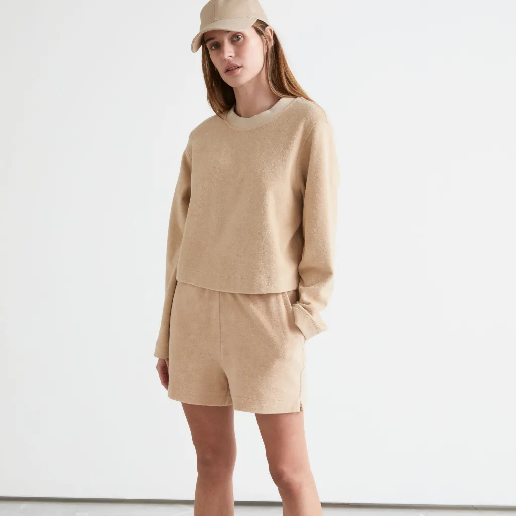 & Other Stories Terry boxy crewneck top and lounge shorts set - Image 3